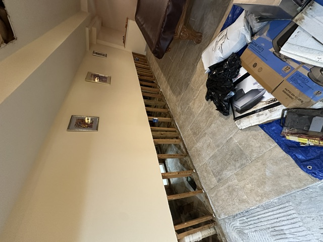 Interior wall with exposed framing